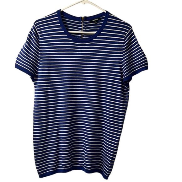 Blue & White Striped Premise Short Sleeve Knit Sweater Zips in back Size Medium - Picture 1 of 10